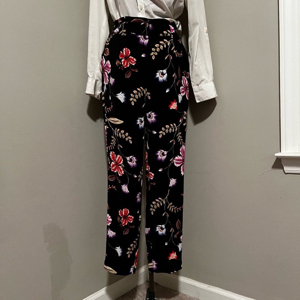 EXPRESS ankle high rise black and floral straight leg trousers